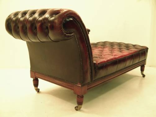 Vintage leather Chesterfield chaise longue, 1950`s ca, English